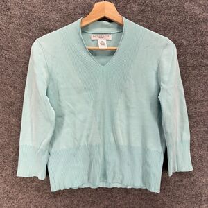 Pursuits.ltd. Sweater Pullover Women PM Petite Blue Knit Silk V-Neck Long Sleeve